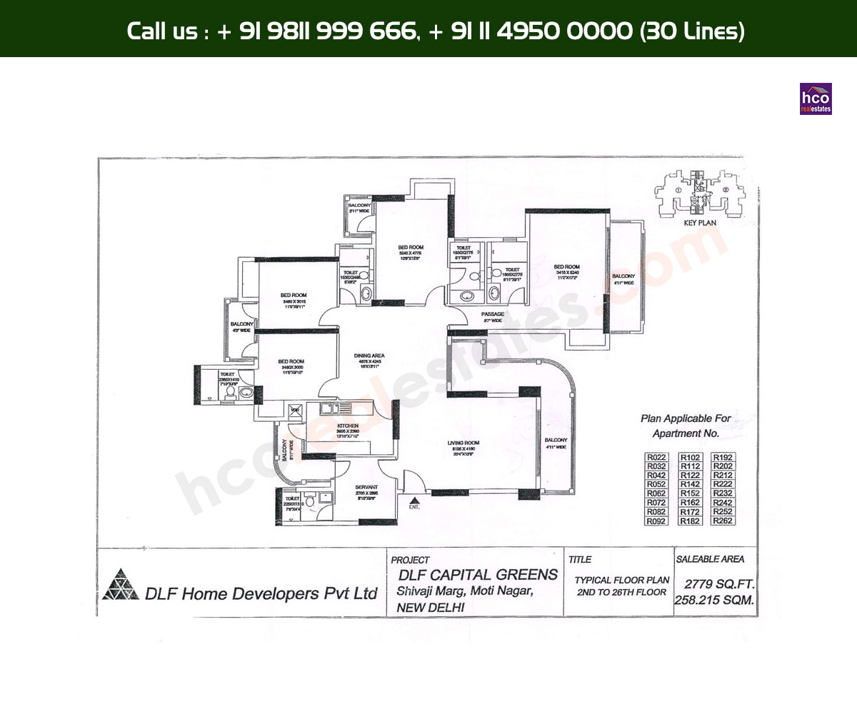 4 BHK + 5T, 2nd, 26th, Typical Floor Plan, R22 - R262 Block: 2779 Sq. Ft.