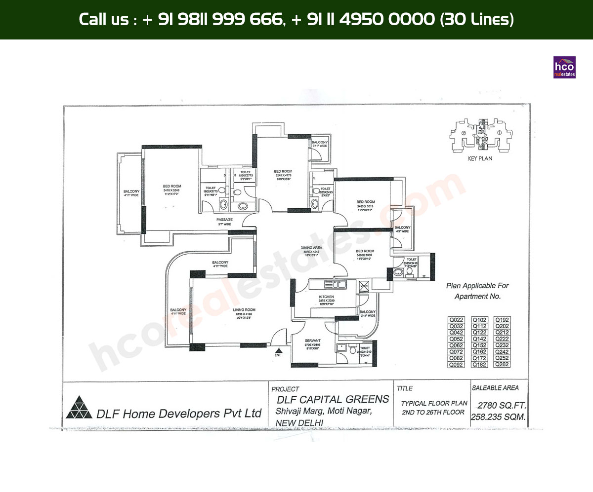 4 BHK + 5T, 2nd, 26th, Typical Floor Plan, Q22 - Q262 Block: 2706 Sq. Ft.