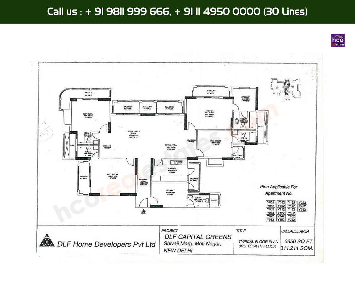 4 BHK + 5T, 3rd, 24th, Typical Floor Plan, Y32 - Y242 Block: 3350 Sq. Ft.