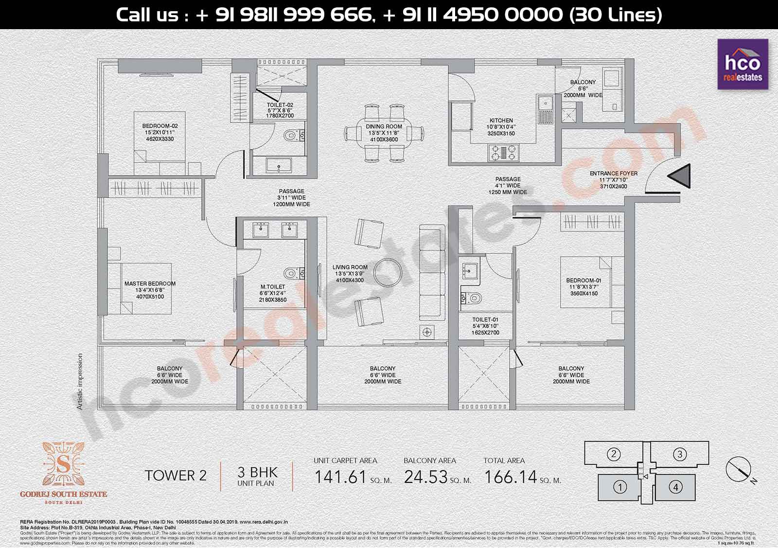 Tower - 2, 3 BHK : 166 Sq. Mtr.