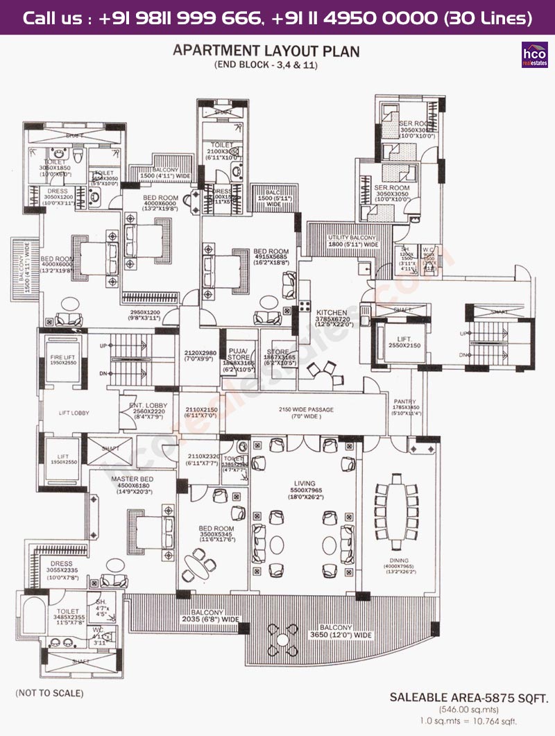 Floor Plan of DLF Magnolias Gurgaon Sector 43