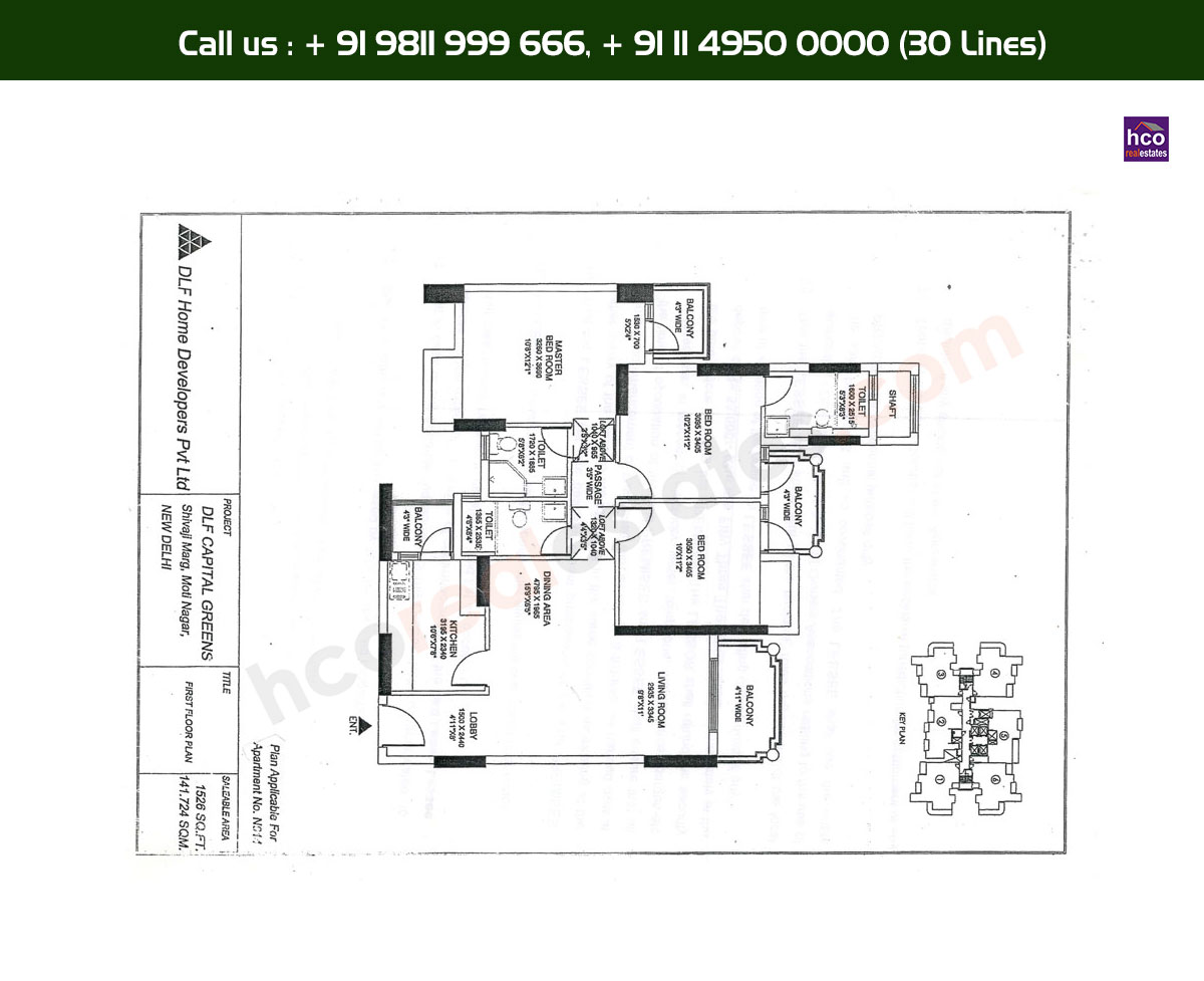 3 BHK + 3T, First Floor Plan: 1526 Sq. Ft.