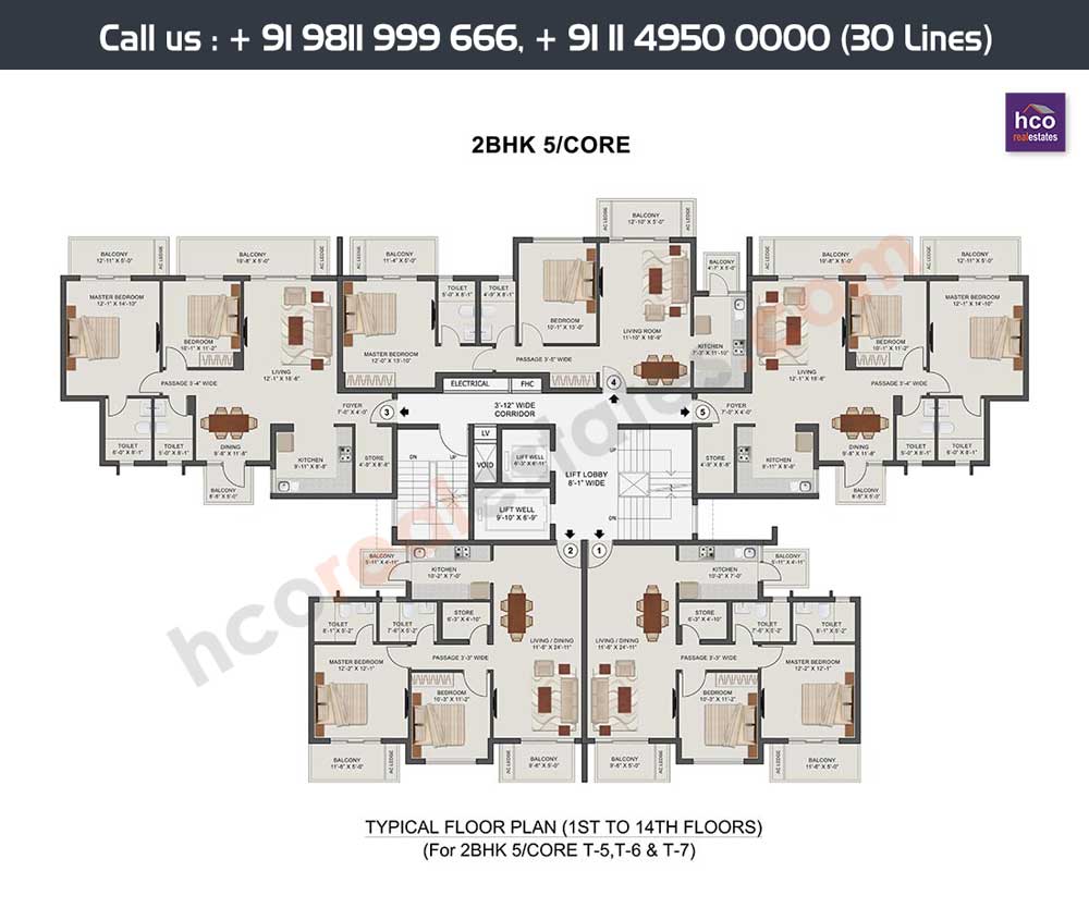 Typical Floor Plan, 1st to 14th, Floor T-5,6,7
