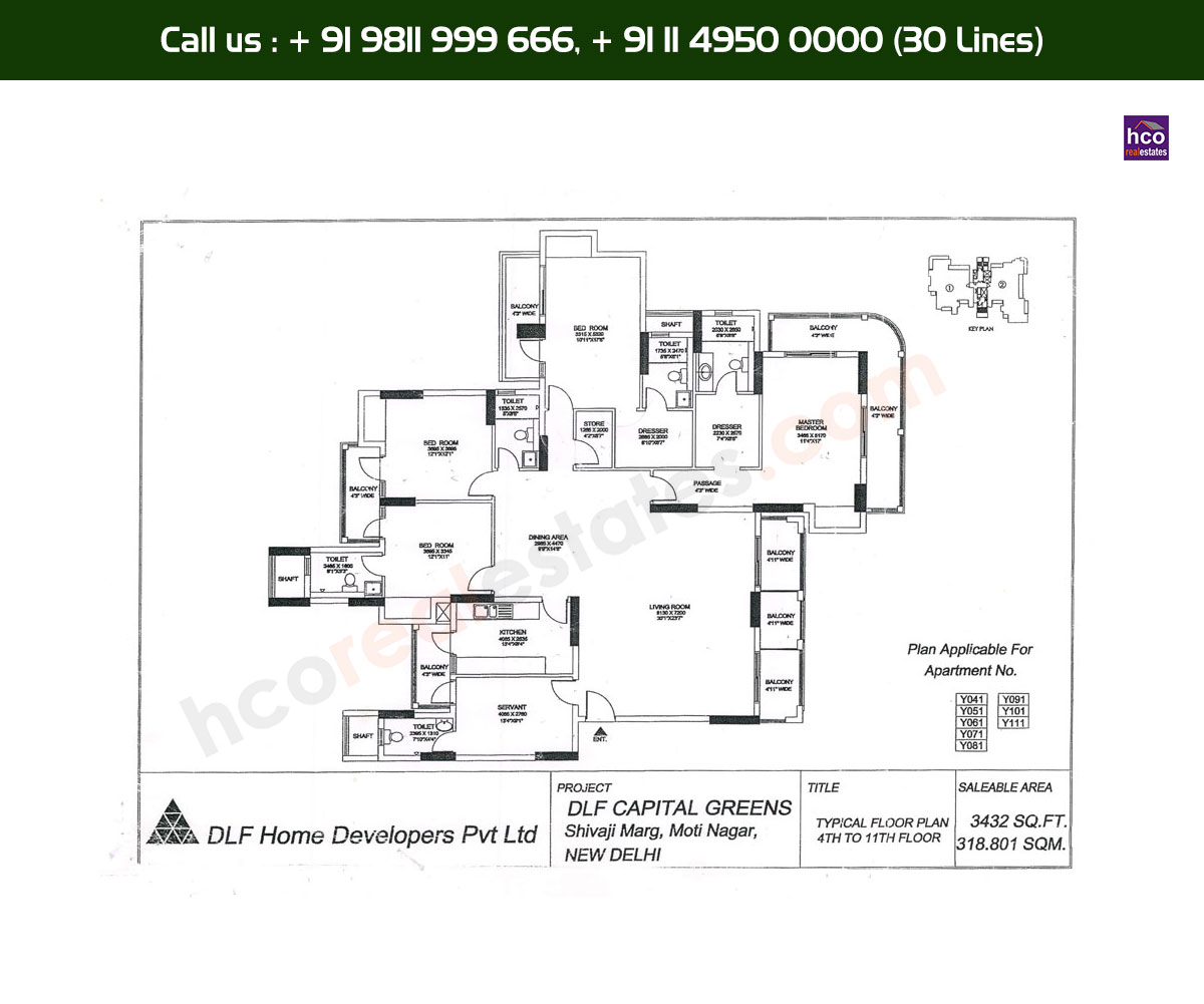 4 BHK + 5T, 4th, 11th, Typical Floor Plan, Y41 - Y111 Block: 3432 Sq. Ft.