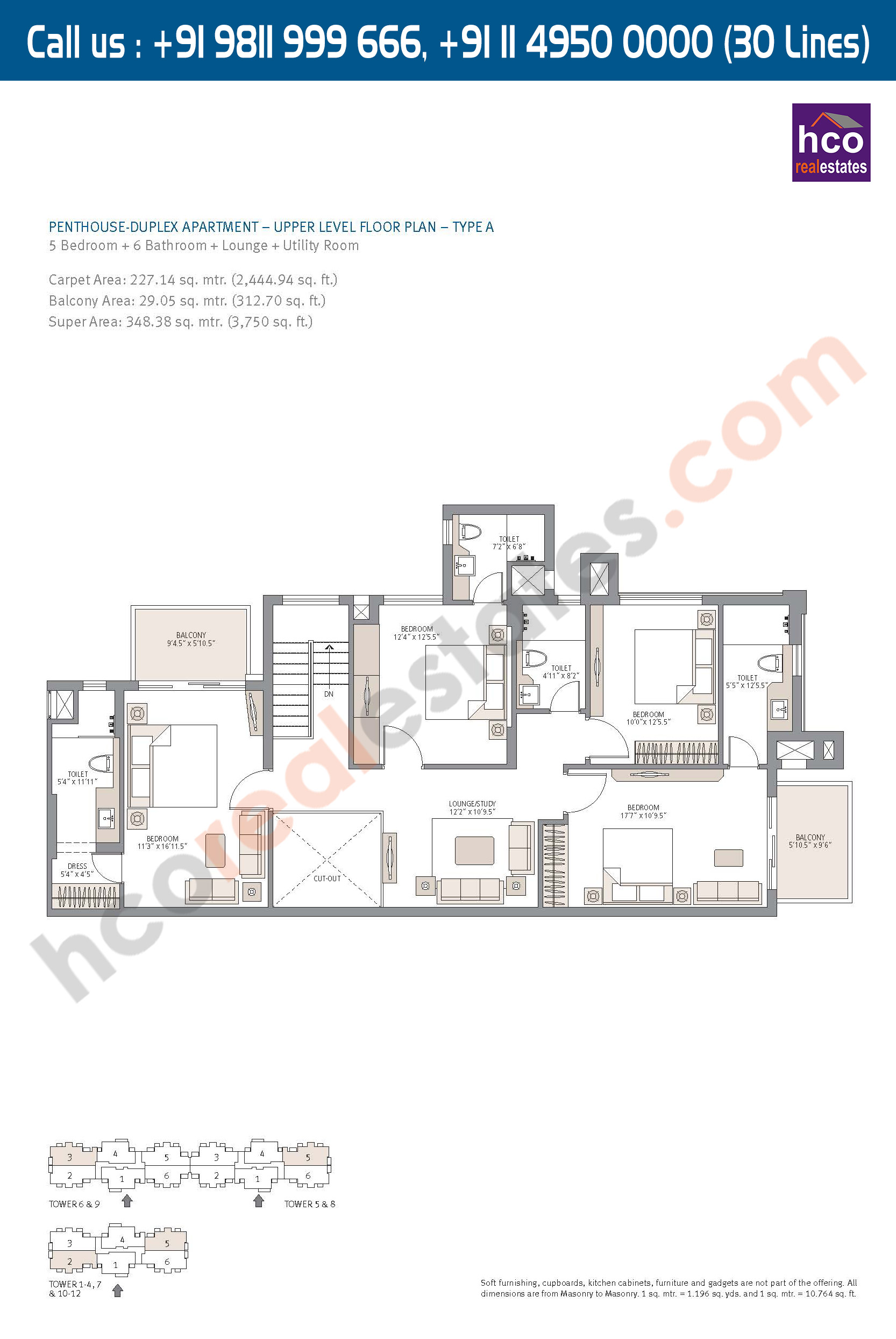 Upper Level Floor Plan, Penthouse Duplex, Apartment Carpet, Area: 2445 Sq. Ft.