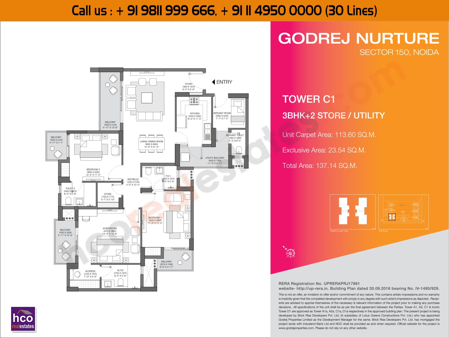 3 BHK + 2, Store Utility, Tower - C1